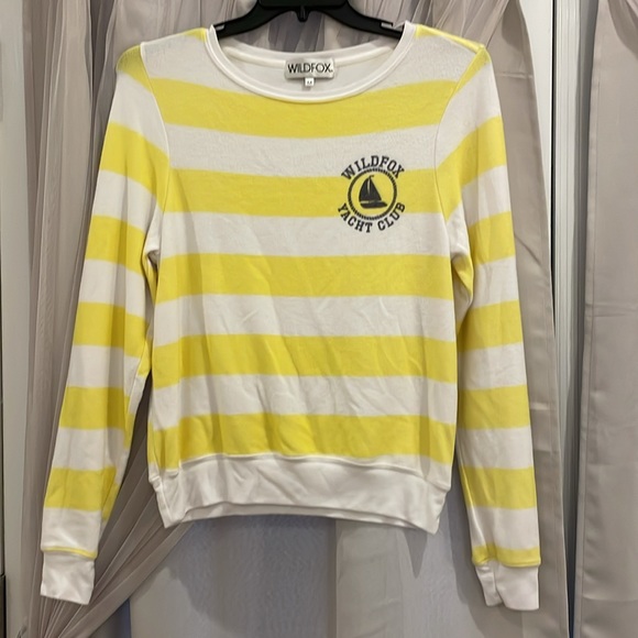 Wildfox Yacht Club Yellow Stripe Sweat Sweatshirt Size Medium - Picture 2 of 5